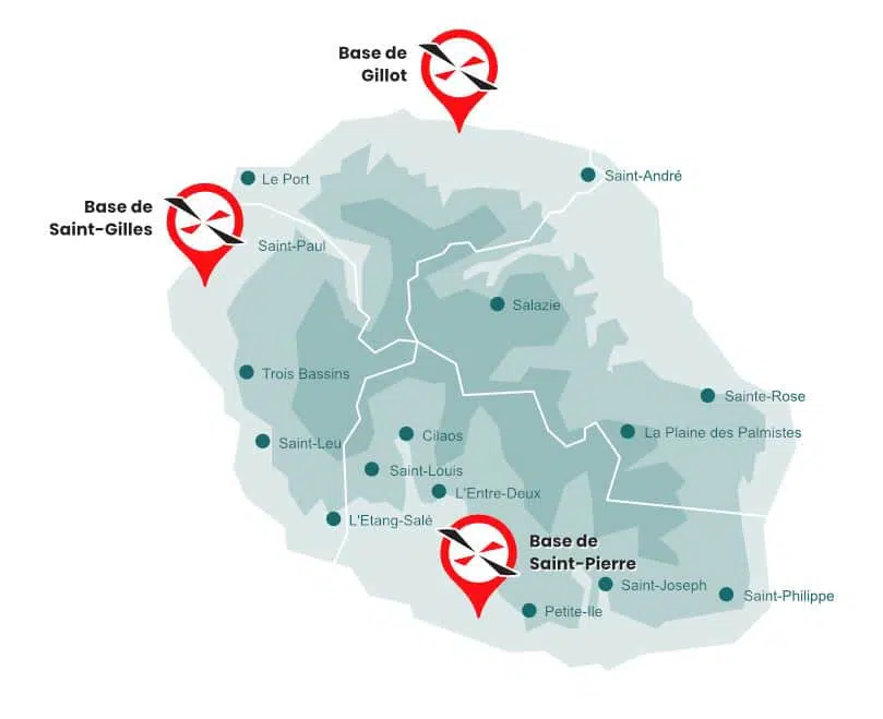 Map of Corail Helicopters bases in Réunion